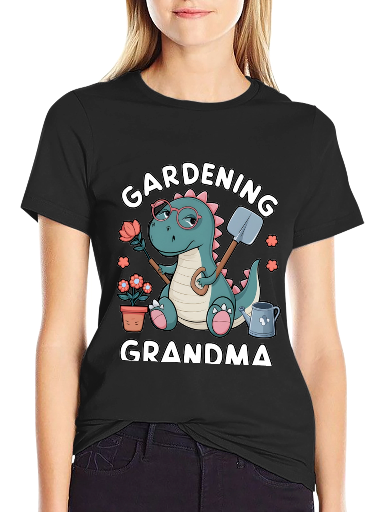 Gardening Grandma T-Shirt - Dinosaur Design