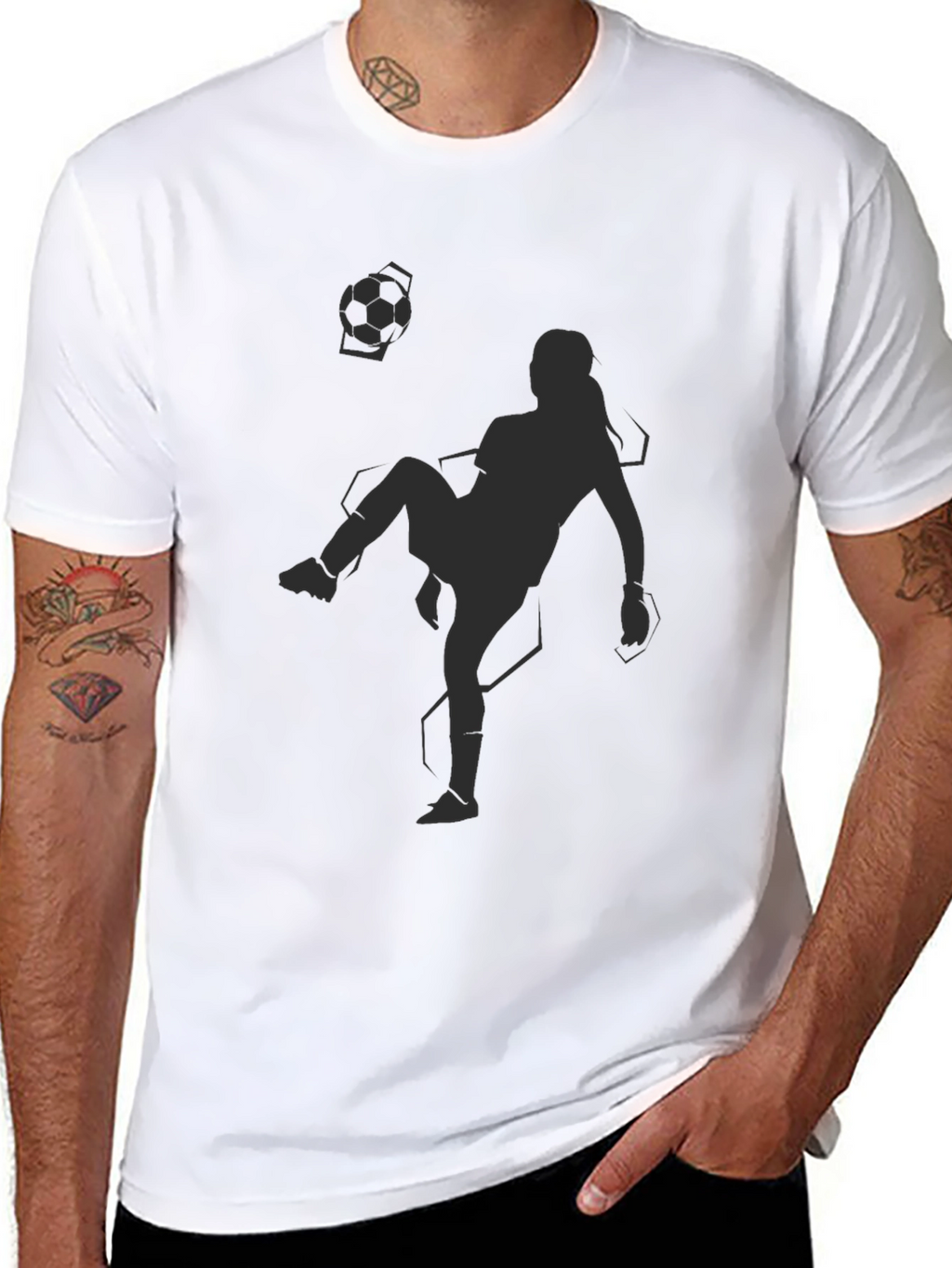 Soccer Player Graphic Tee - Black Cotton Blend