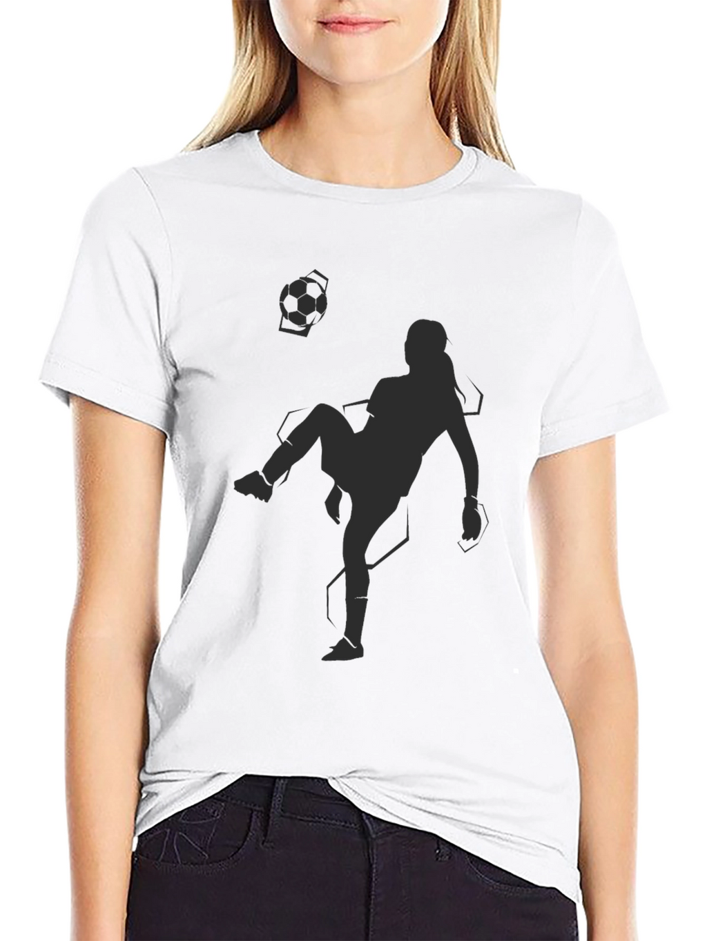 Soccer Player Graphic Tee - Black Cotton Blend