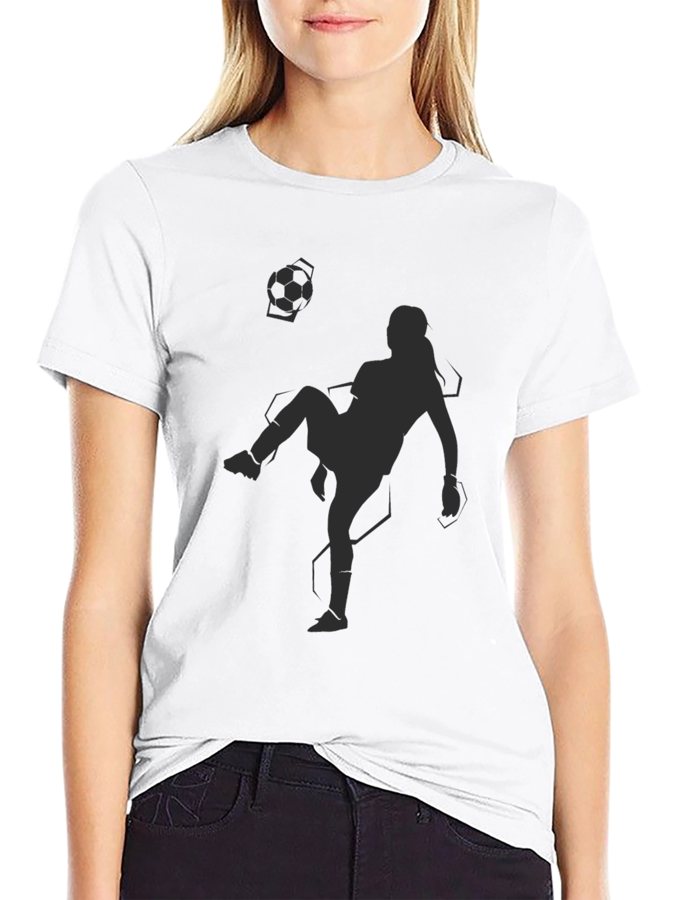 Soccer Player Graphic Tee - Black Cotton Blend