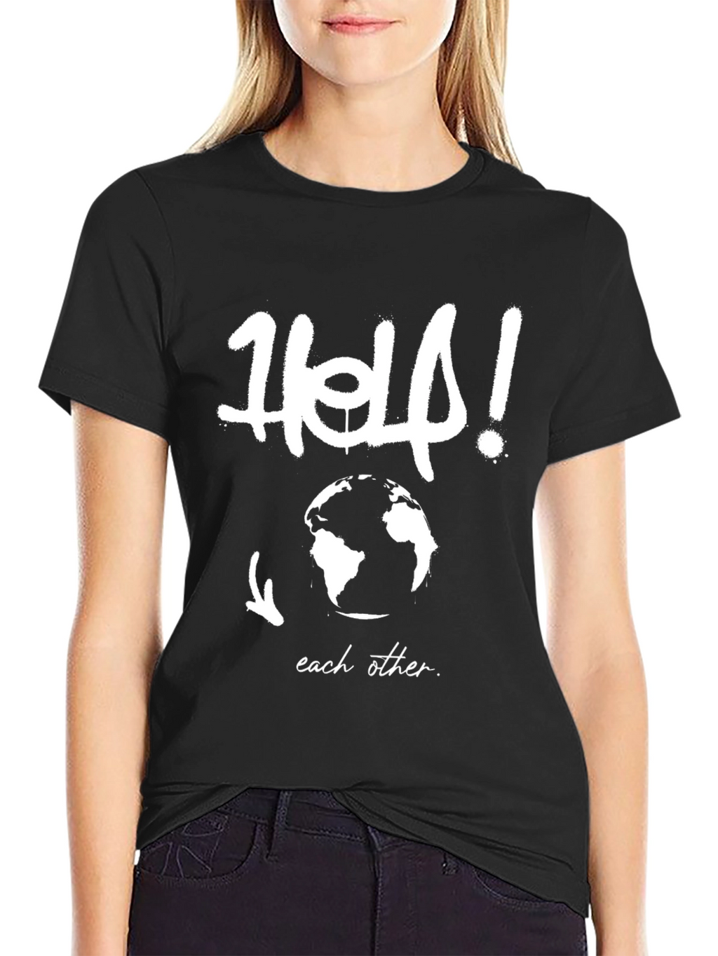 Help Each Other Black Graphic Tee