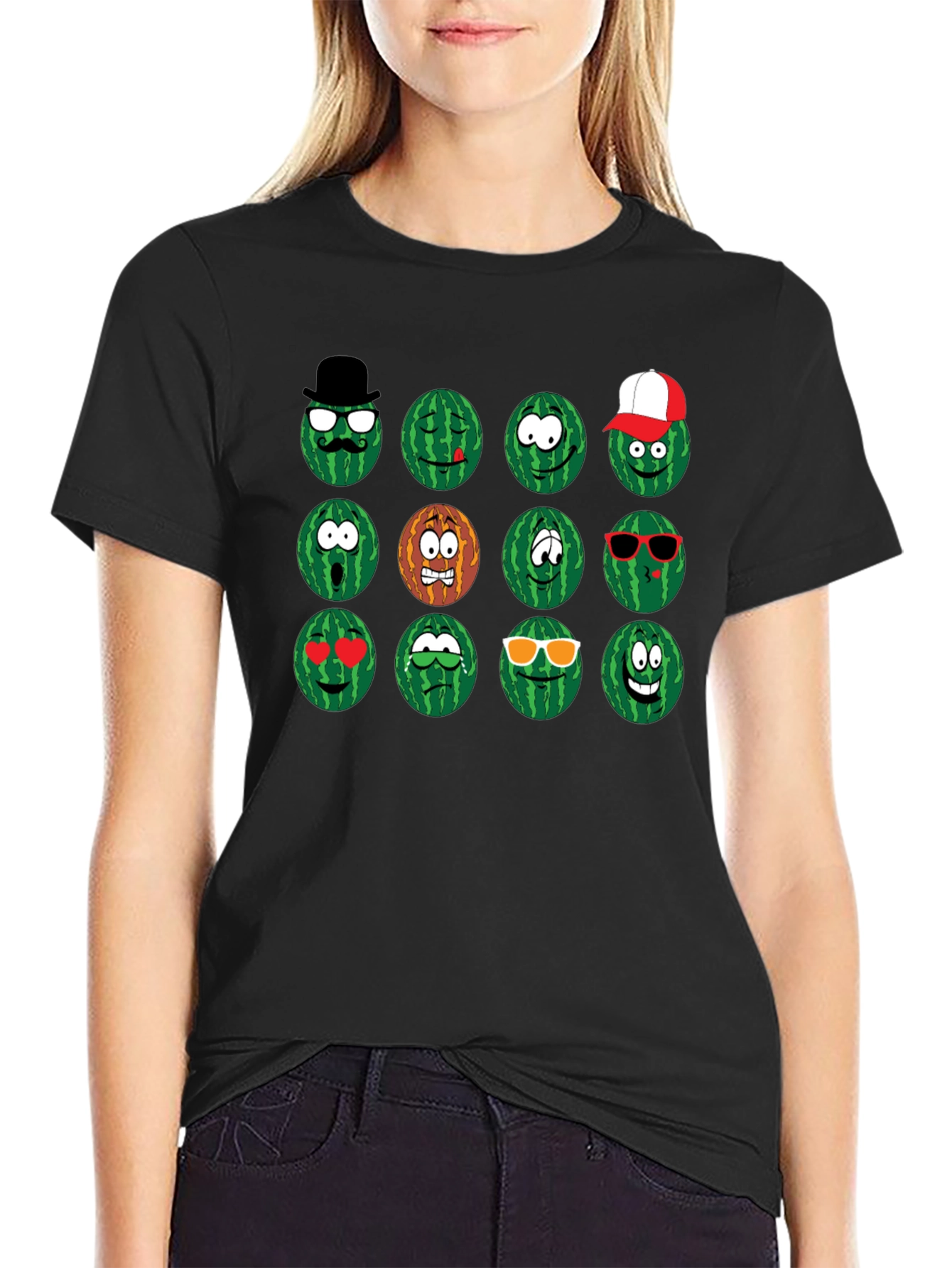 Emoji Watermelon Graphic T-Shirt - Funny Fruit Design