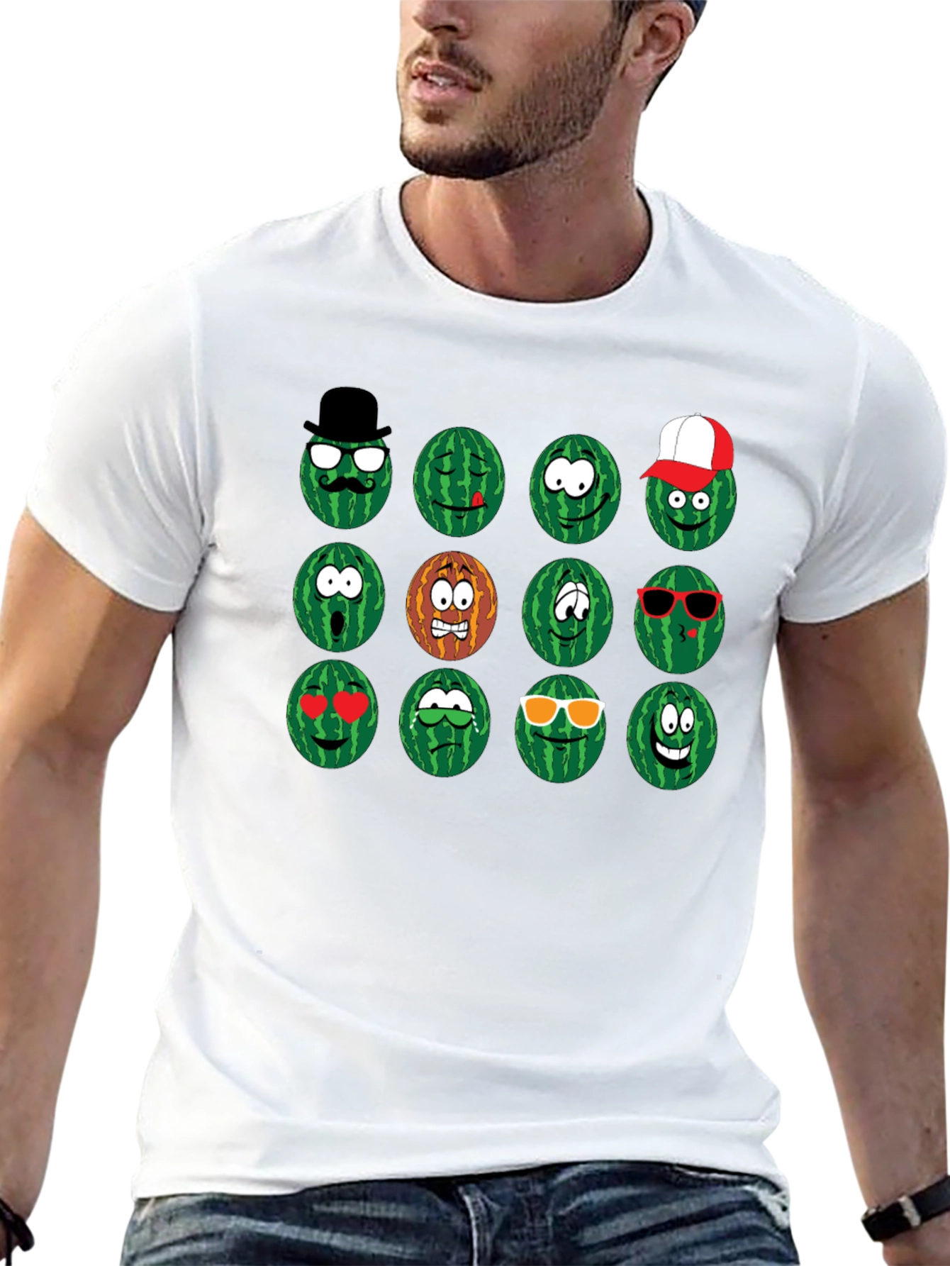 Emoji Watermelon Graphic T-Shirt - Funny Fruit Design
