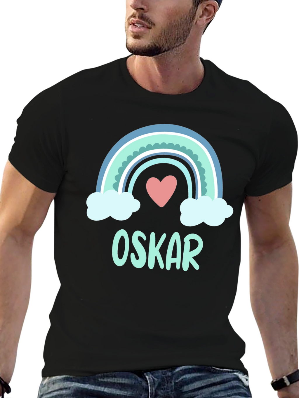 Personalized Rainbow Love Heart Kids T-Shirt