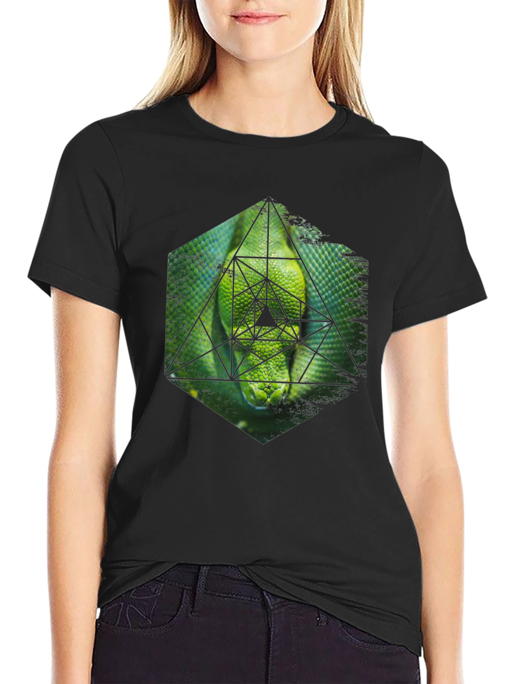 Geometric Snake Graphic Tee - Black