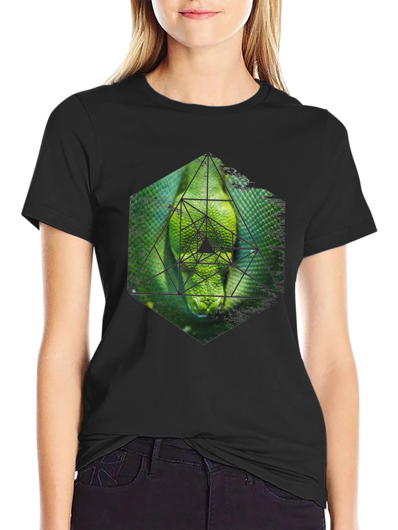 Geometric Snake Graphic Tee - Black
