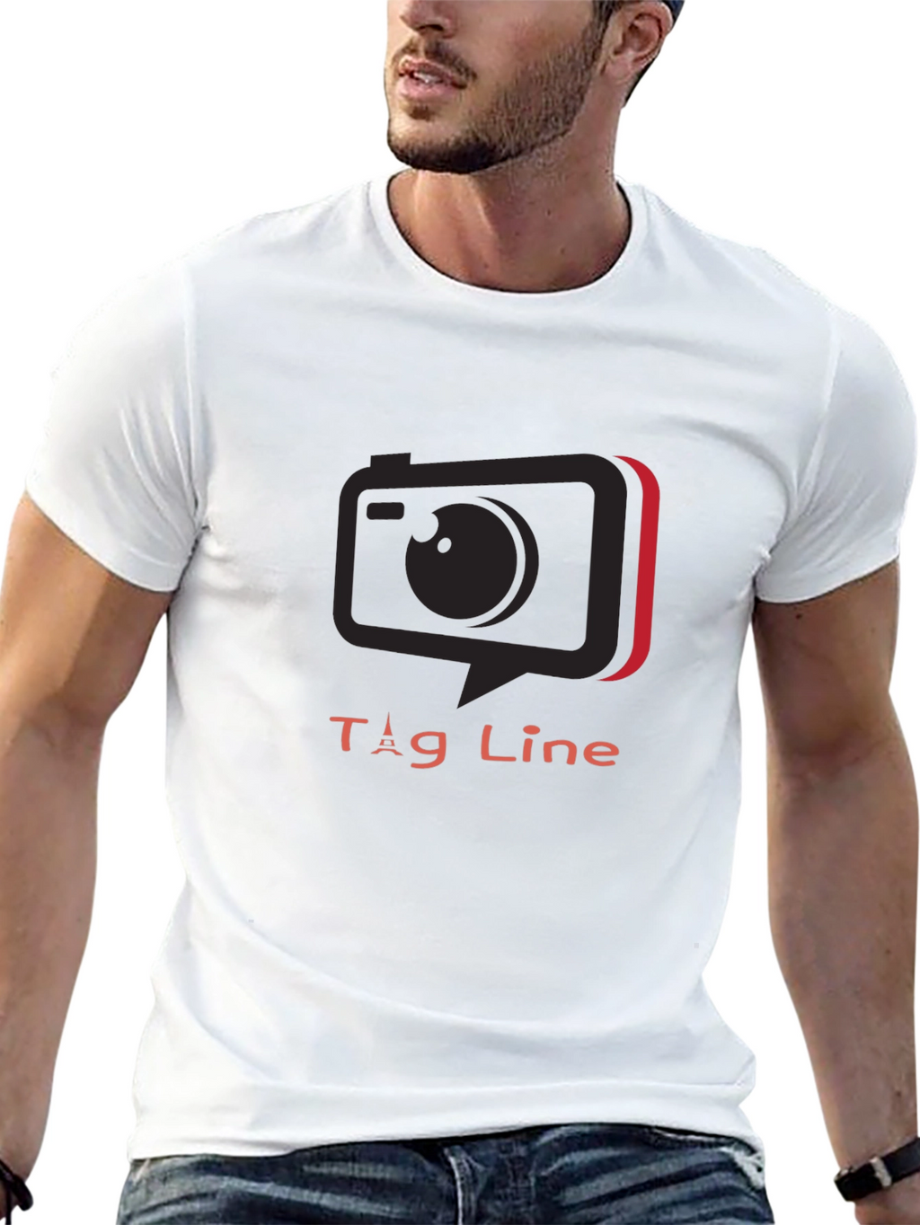 Stylish Black Tee with Camera Graphic