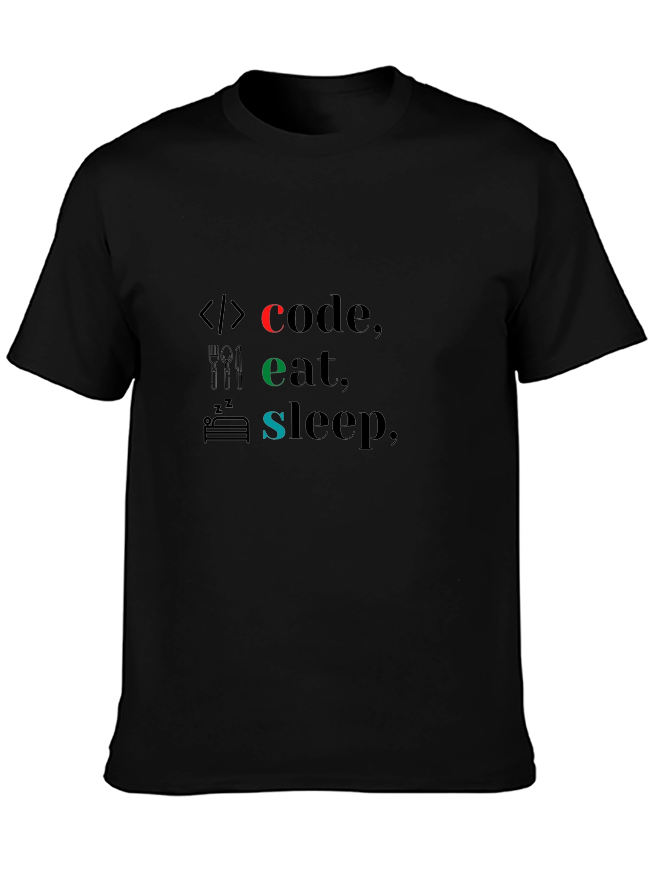 Code Eat Sleep Black T-Shirt - Programmers Life