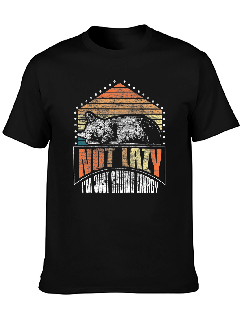 Not Lazy Saving Energy Cat Graphic T-Shirt