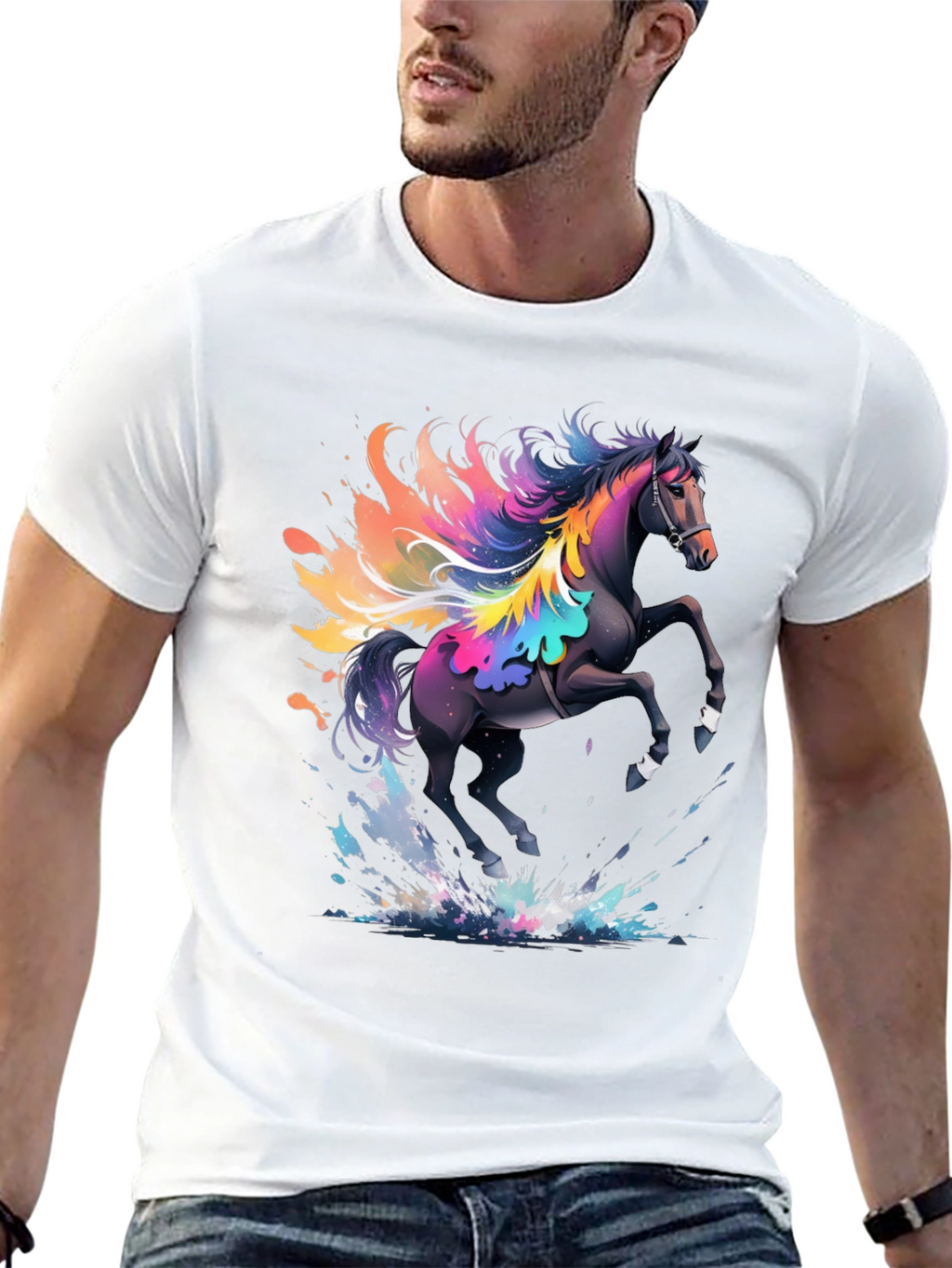 Rainbow Horse Graphic Tee - Mens Black T-Shirt