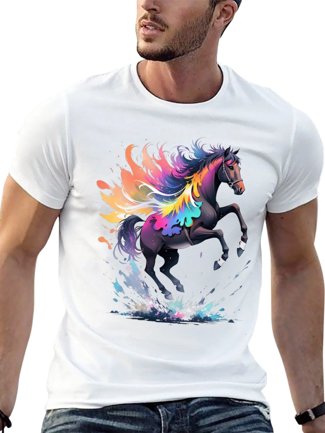 Rainbow Horse Graphic Tee - Mens Black T-Shirt