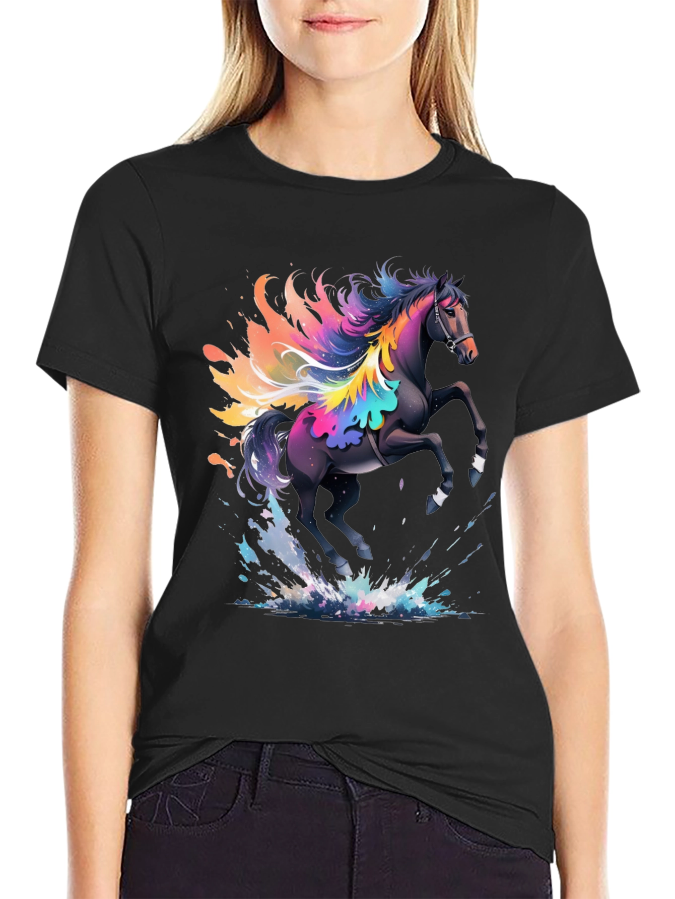 Rainbow Horse Graphic Tee - Mens Black T-Shirt
