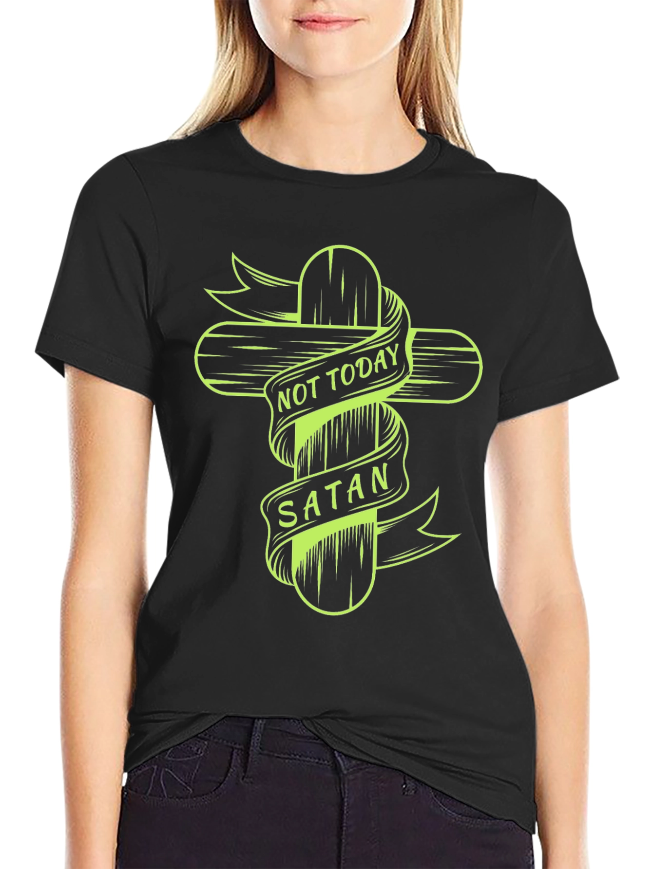 Not Today Satan Graphic Tee - Black