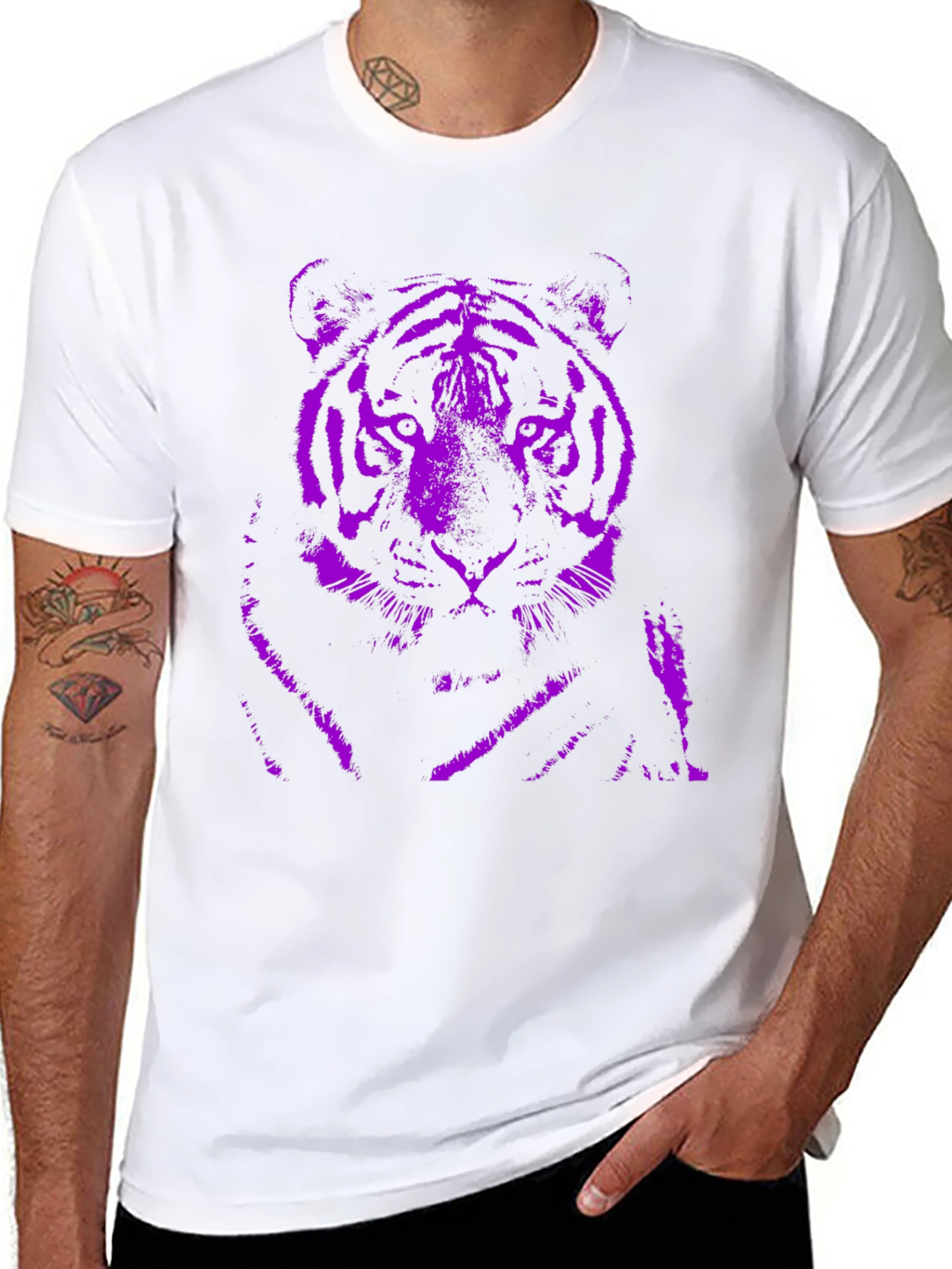 Purple Tiger Graphic Black T-Shirt
