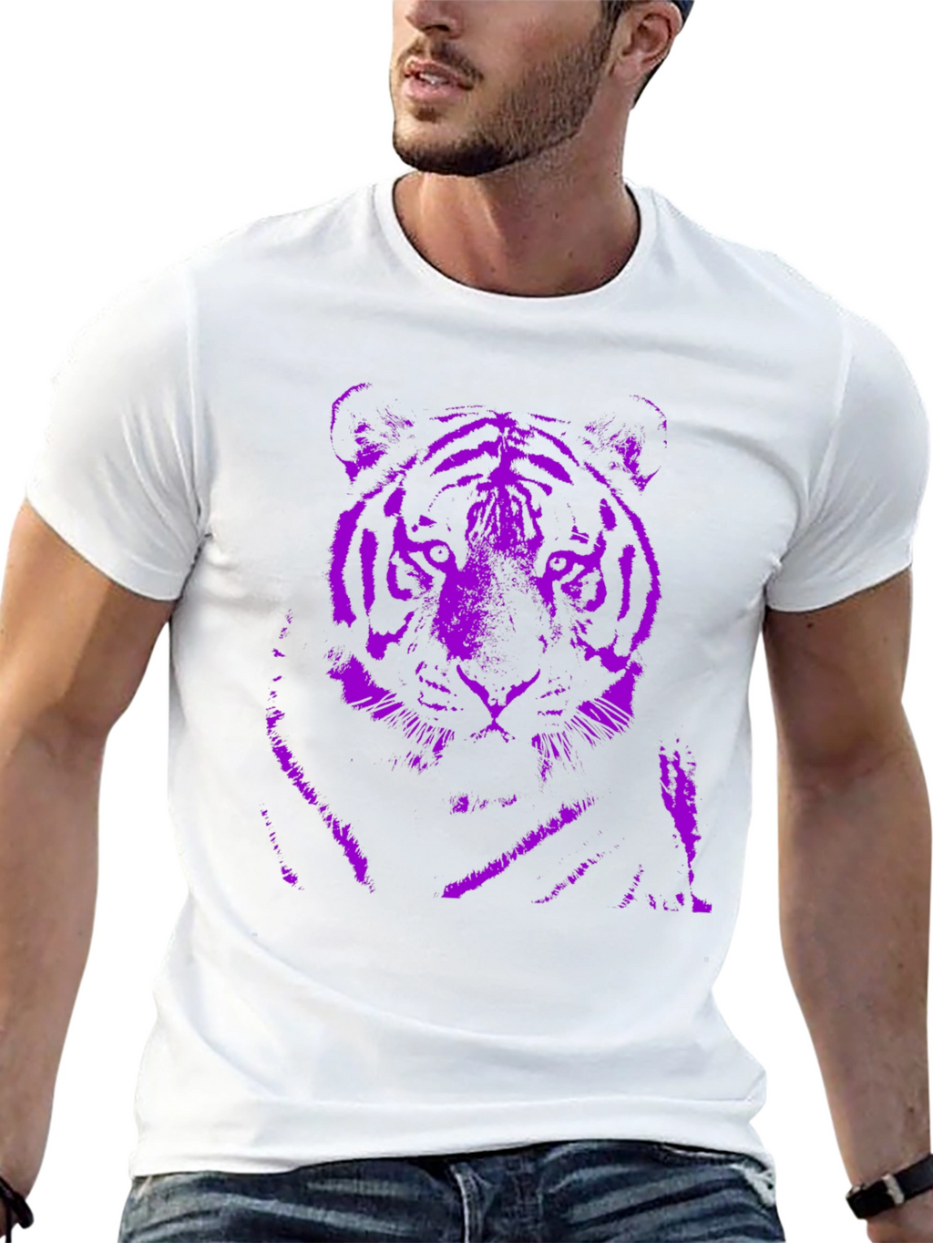 Purple Tiger Graphic Black T-Shirt