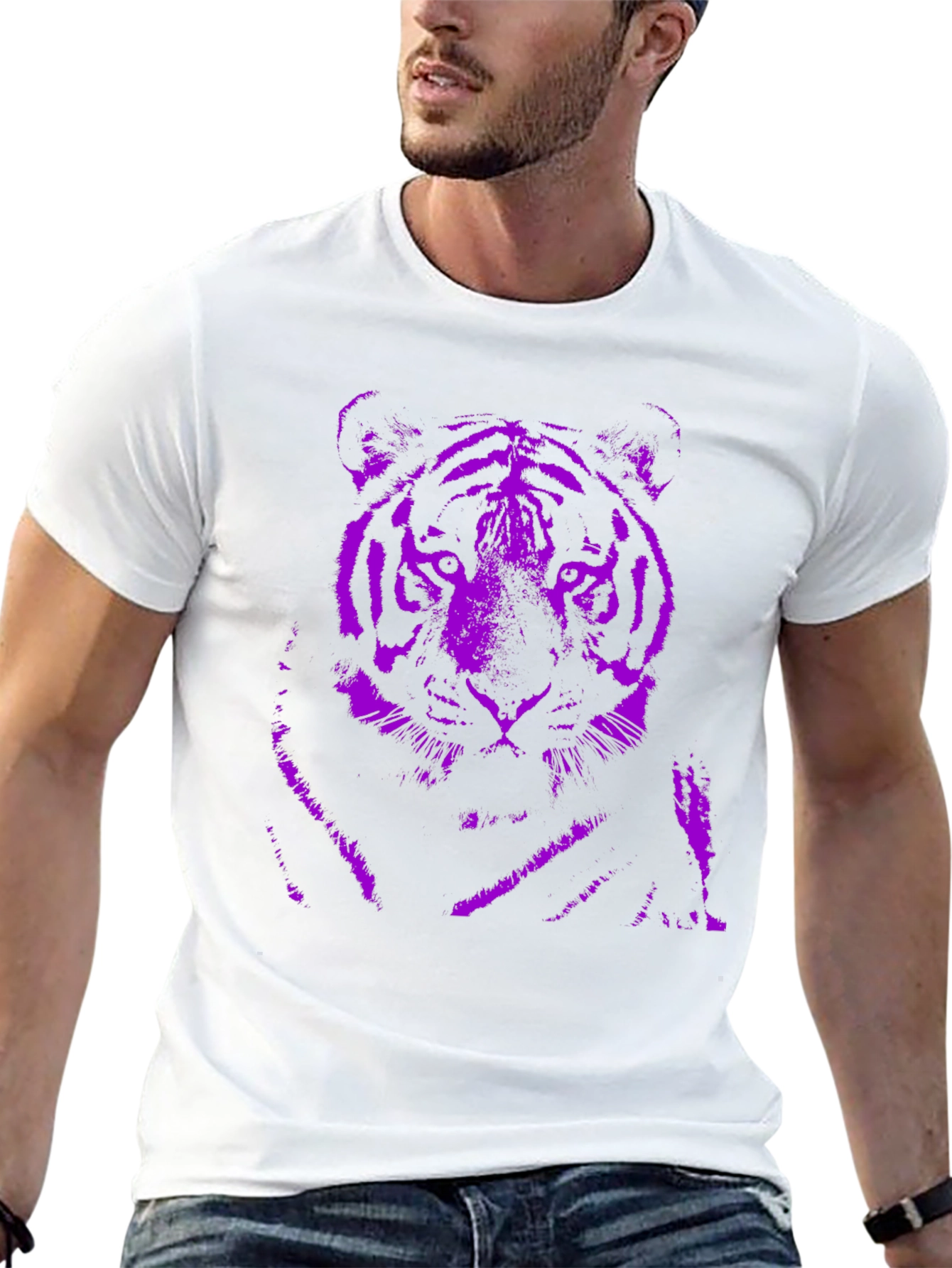 Purple Tiger Graphic Black T-Shirt