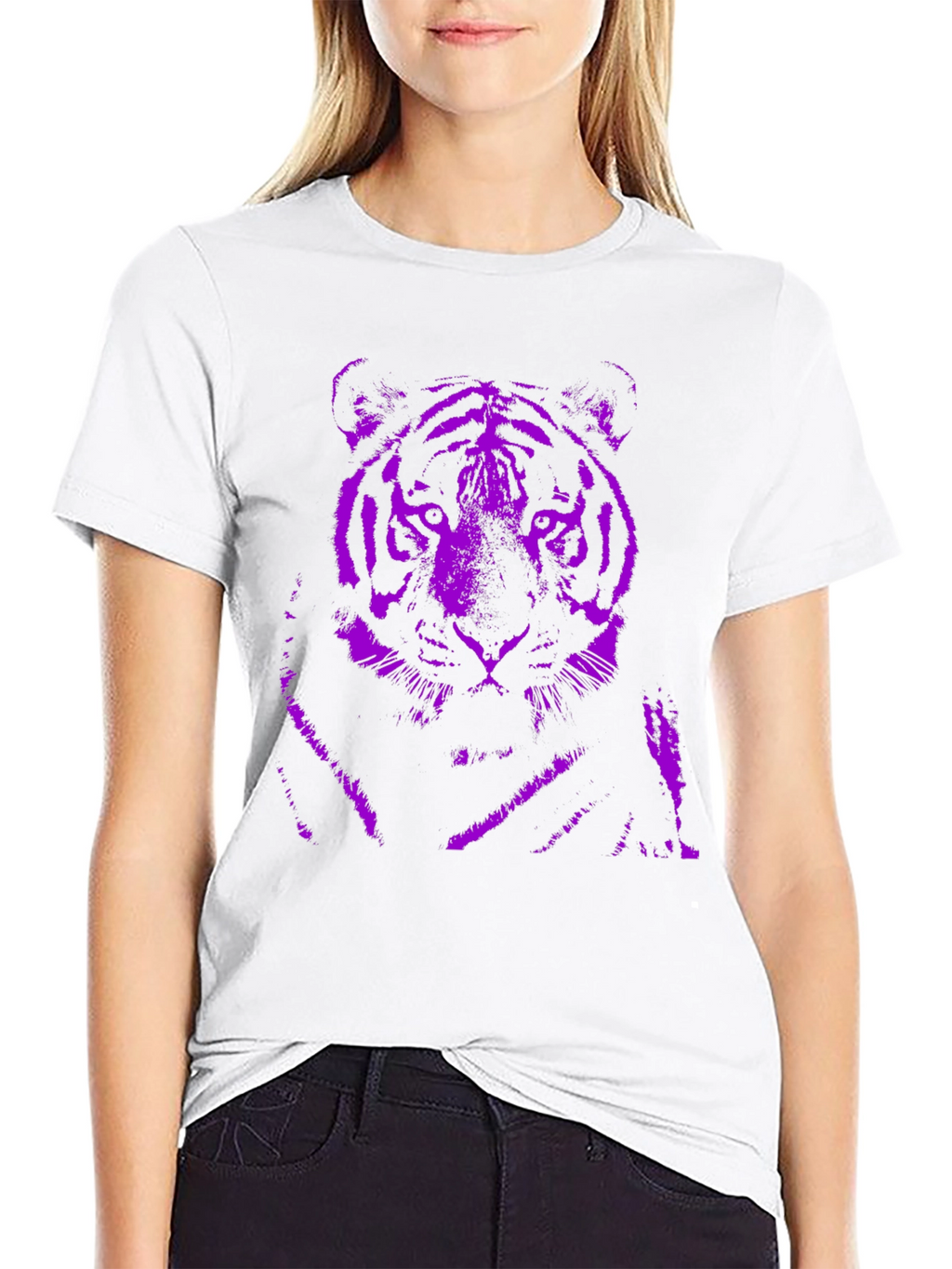 Purple Tiger Graphic Black T-Shirt