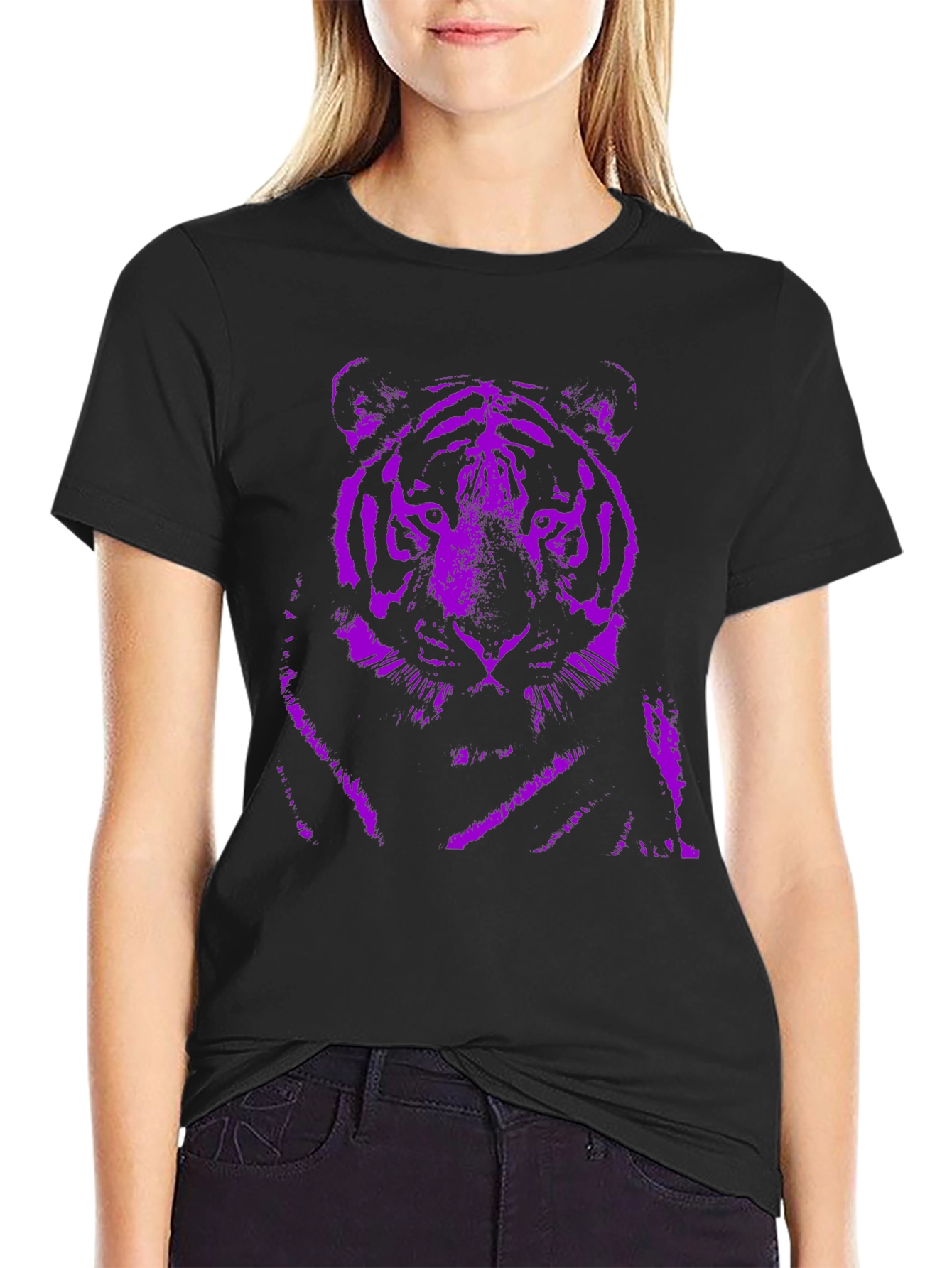 Purple Tiger Graphic Black T-Shirt