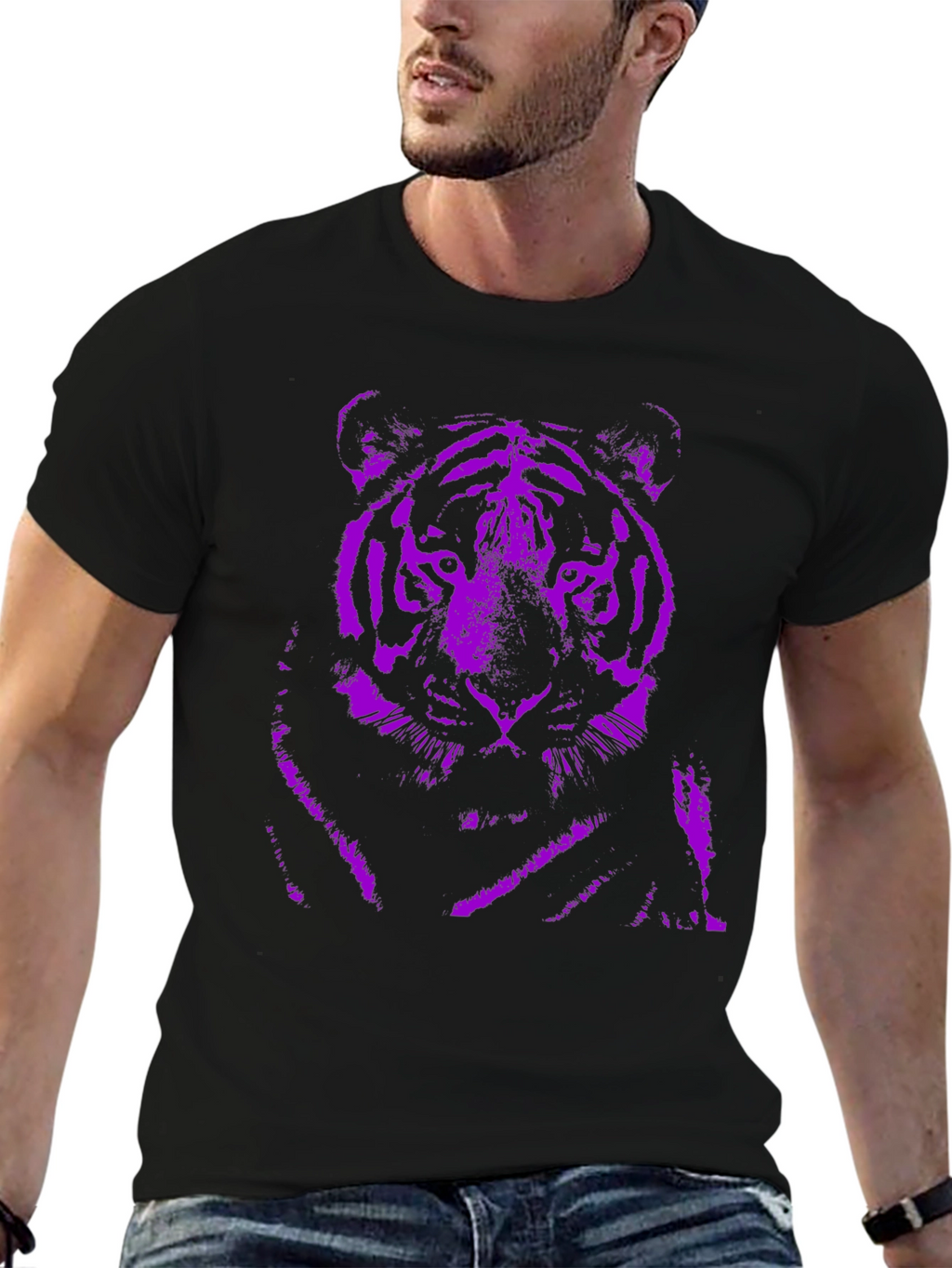 Purple Tiger Graphic Black T-Shirt