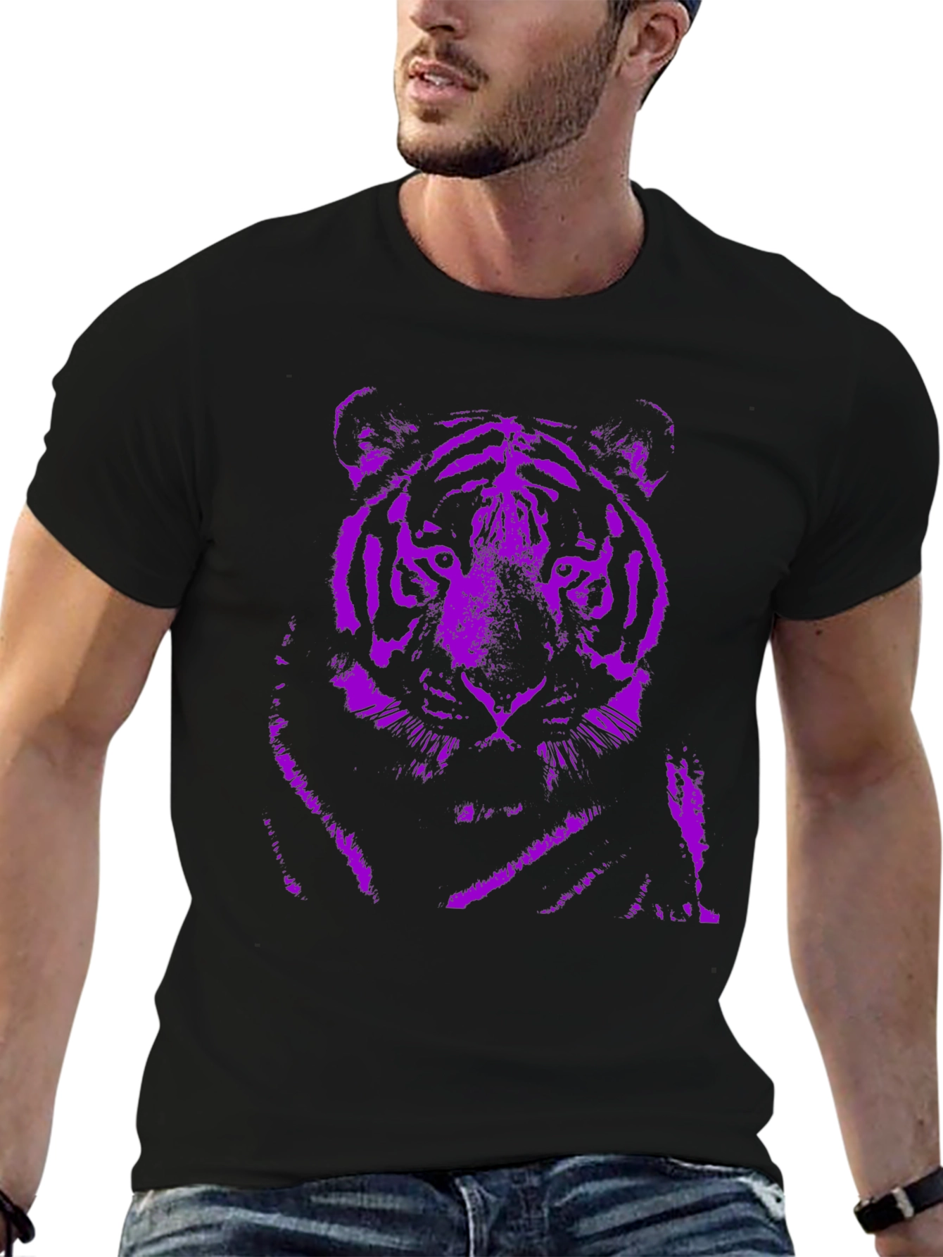 Purple Tiger Graphic Black T-Shirt