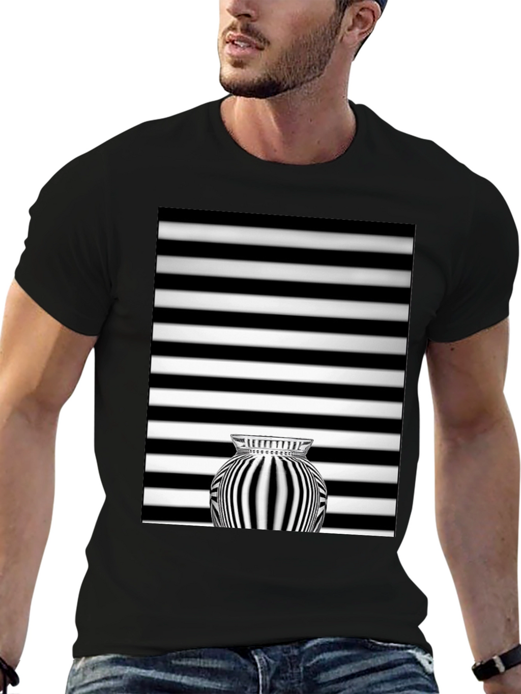 Optical Illusion Striped Vase Graphic Tee