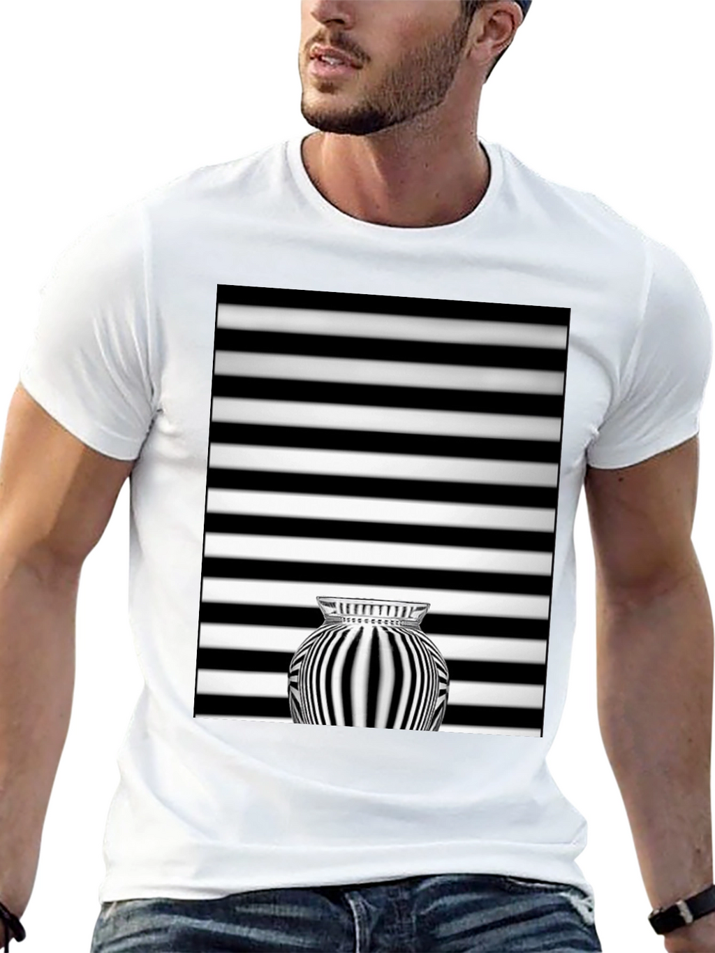 Optical Illusion Striped Vase Graphic Tee