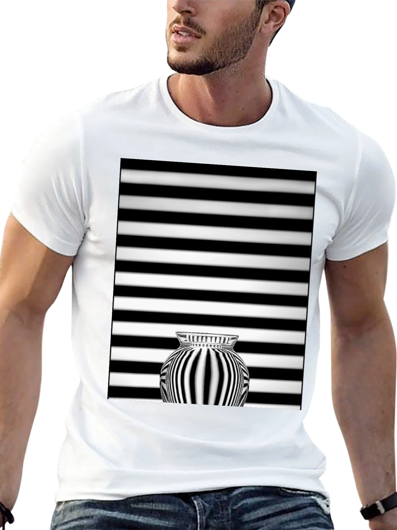Optical Illusion Striped Vase Graphic Tee