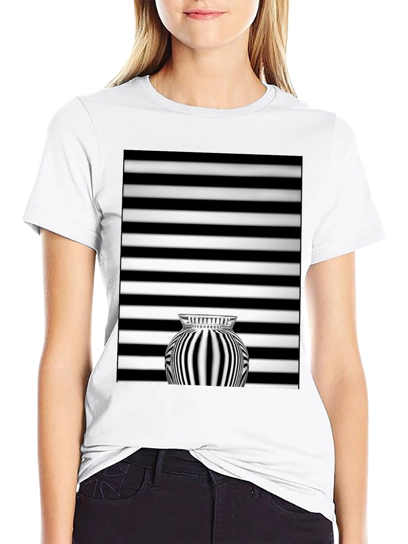 Optical Illusion Striped Vase Graphic Tee