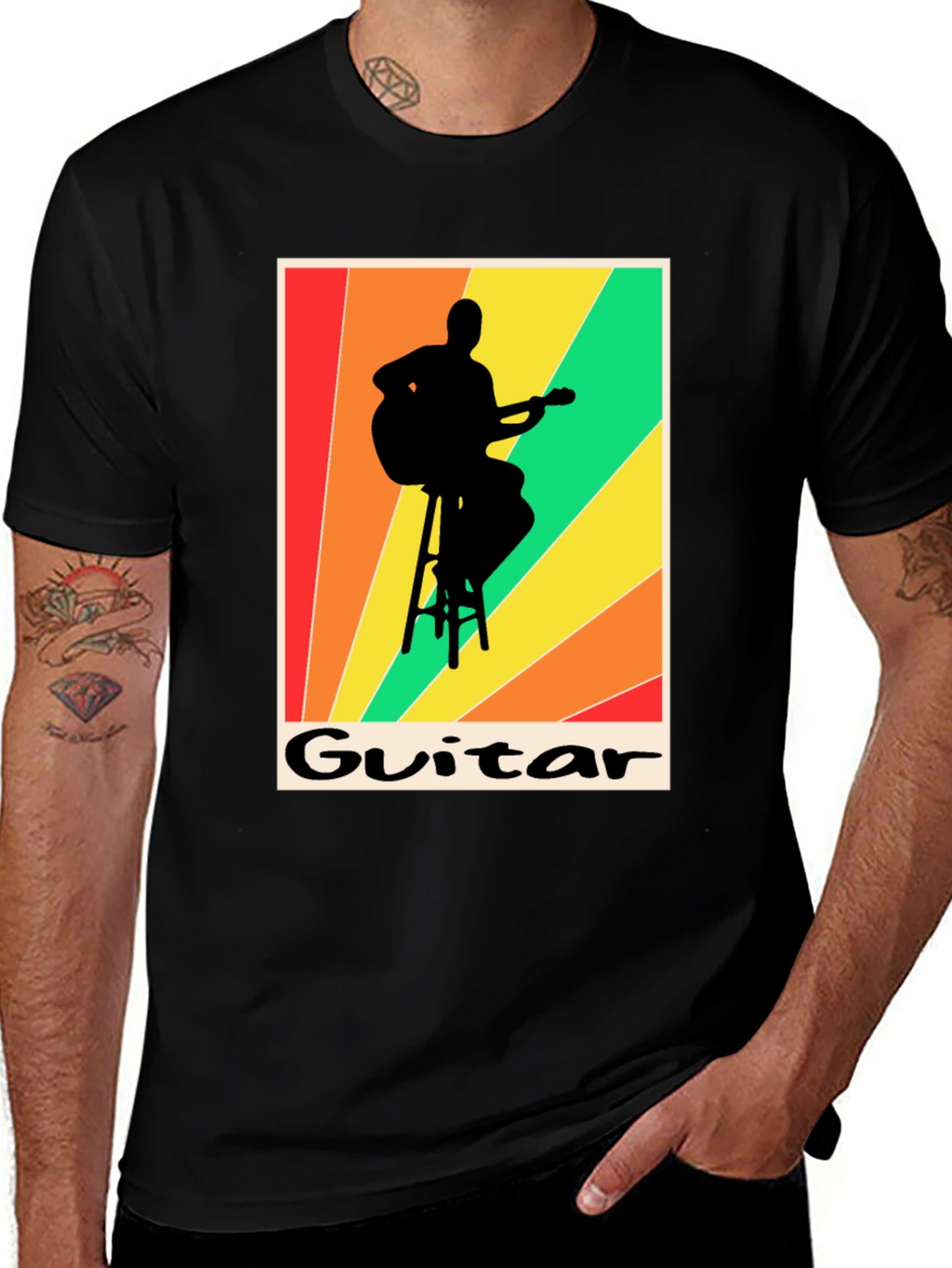 Retro Guitarist T-Shirt - Musical Silhouette Tee
