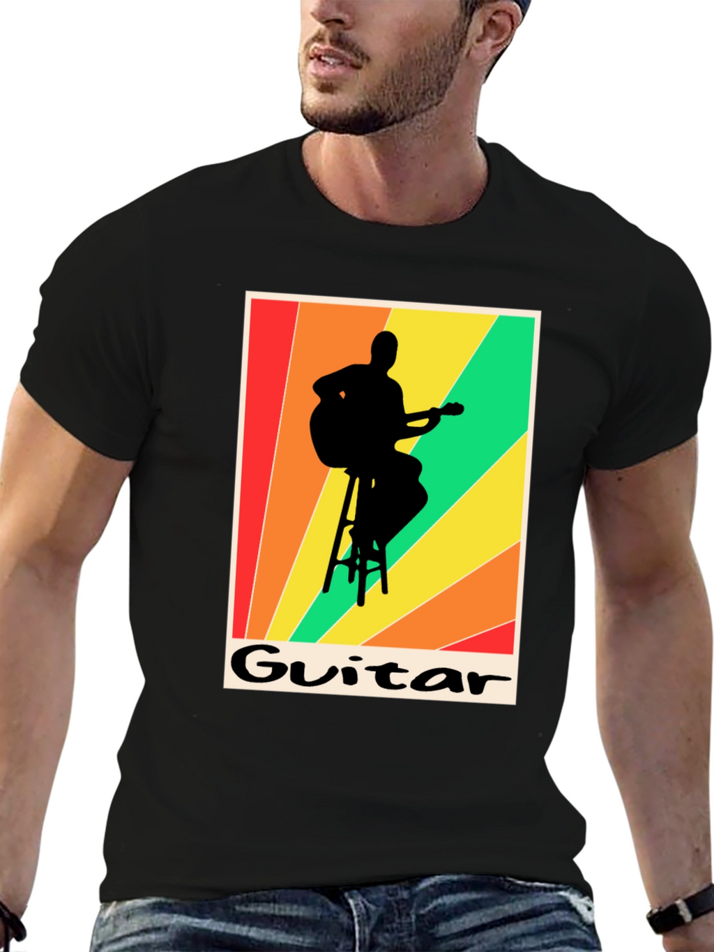 Retro Guitarist T-Shirt - Musical Silhouette Tee