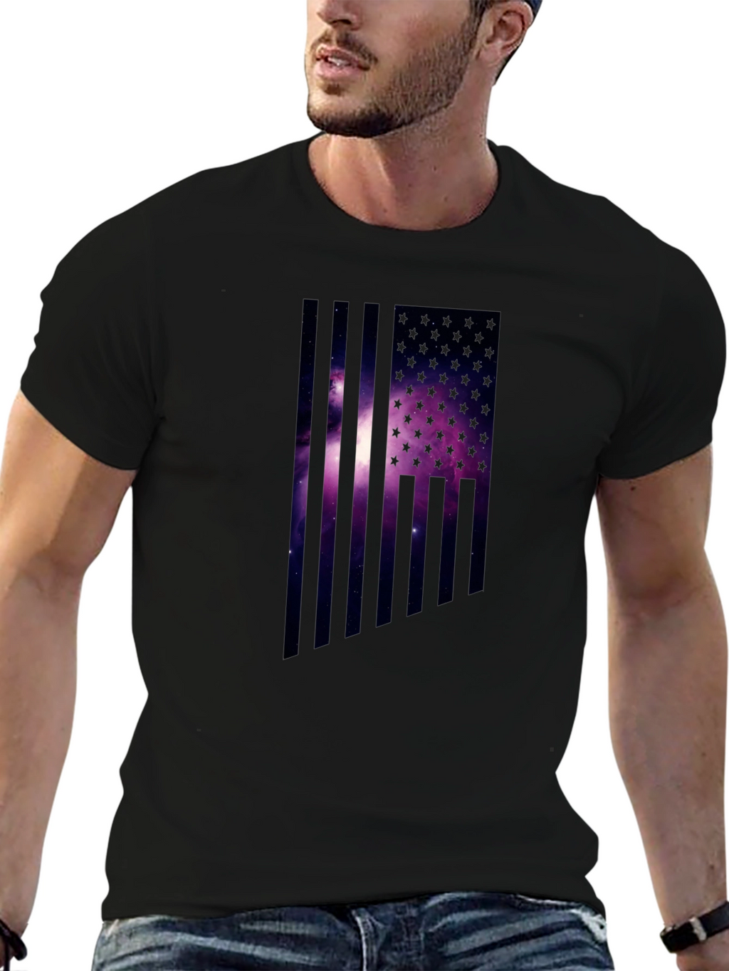 Cosmic American Flag Graphic Tee - Black