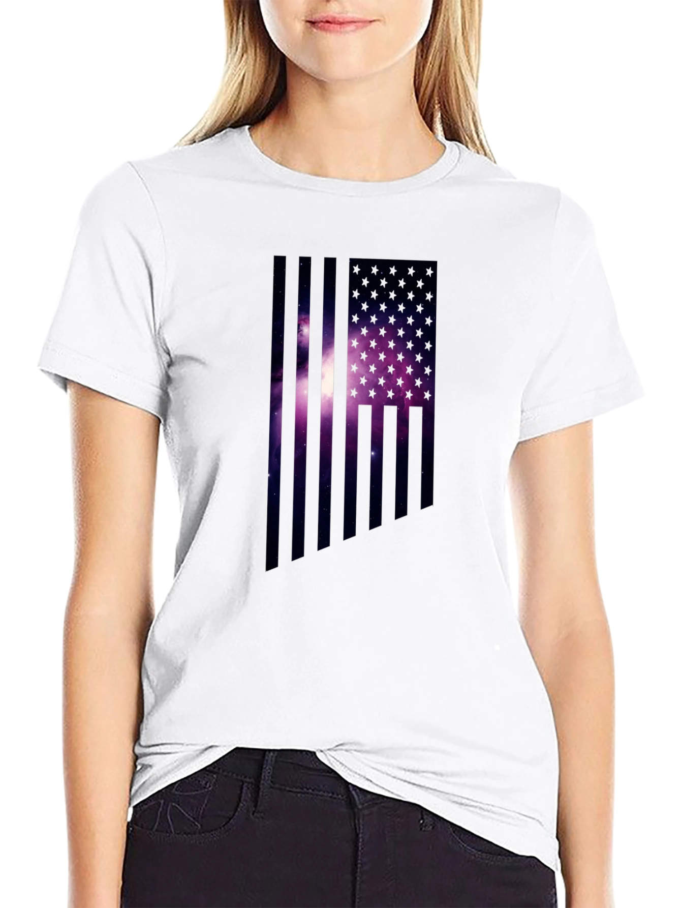 Cosmic American Flag Graphic Tee - Black