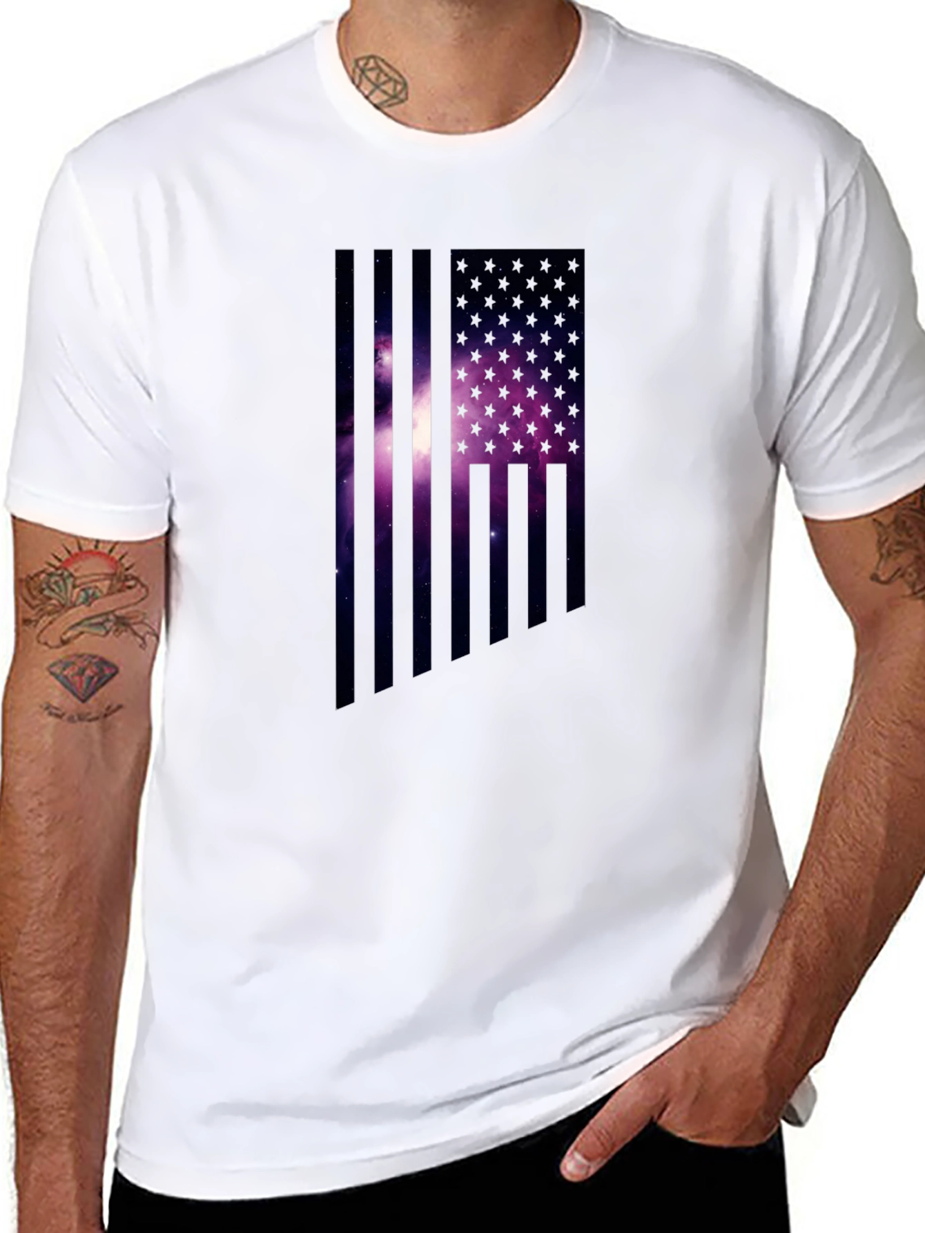 Cosmic American Flag Graphic Tee - Black