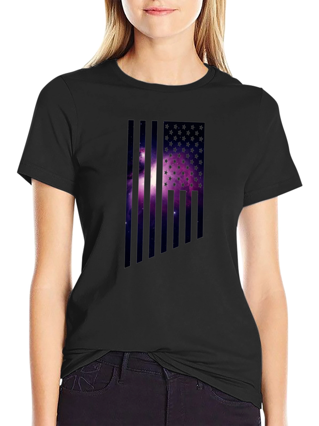 Cosmic American Flag Graphic Tee - Black