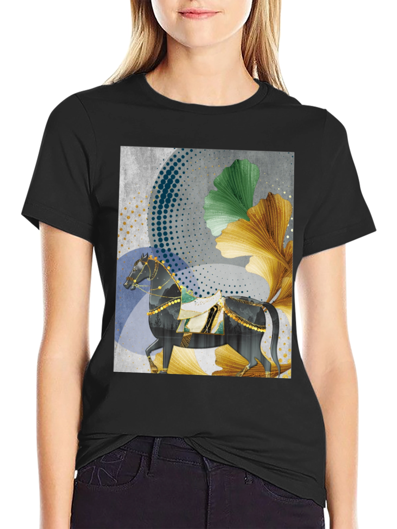 Elegant Horse Graphic Print Tee - Modern Artistic Design