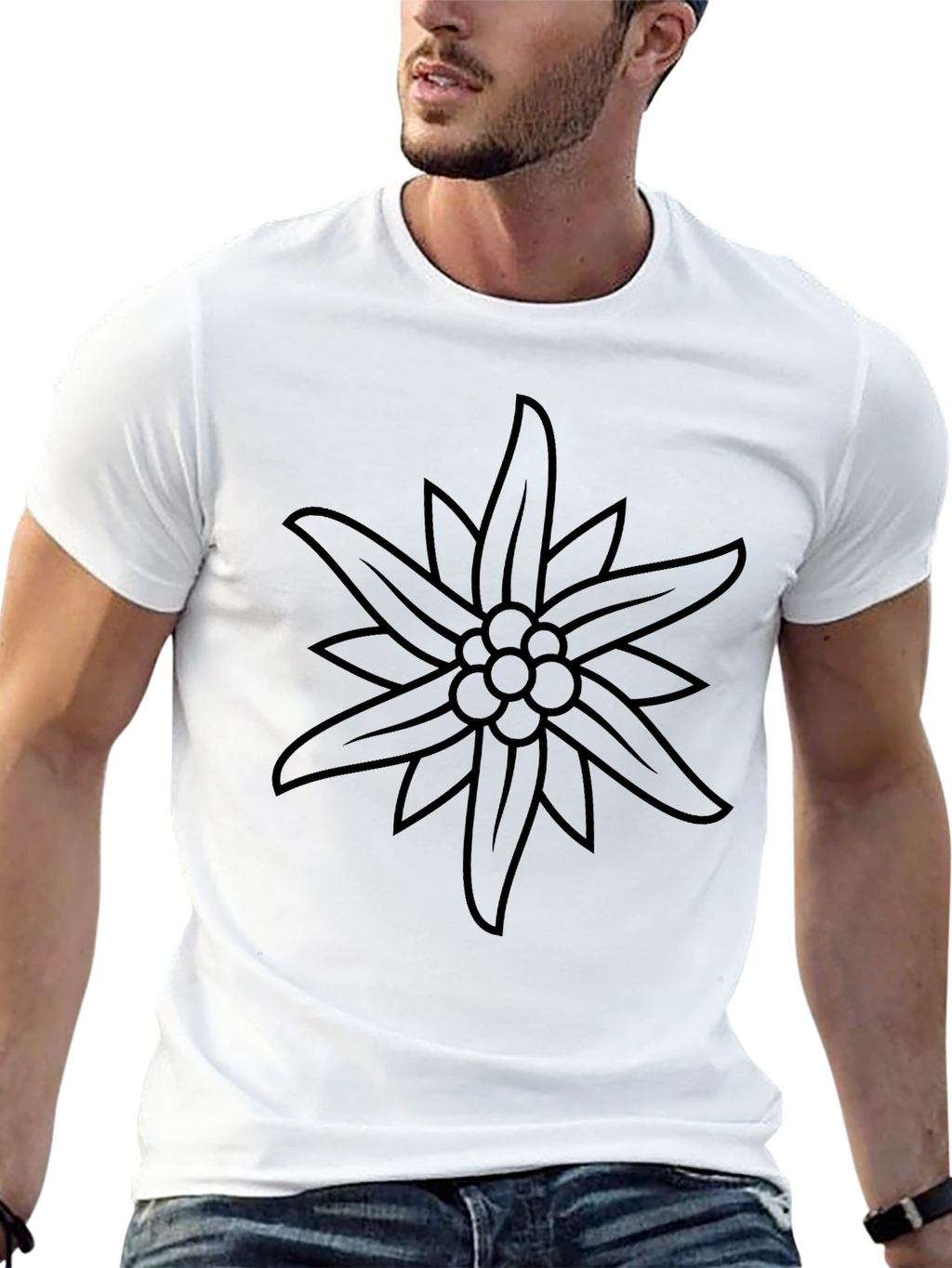 Edelweiss Flower Graphic Tee - Stylish Black T-Shirt