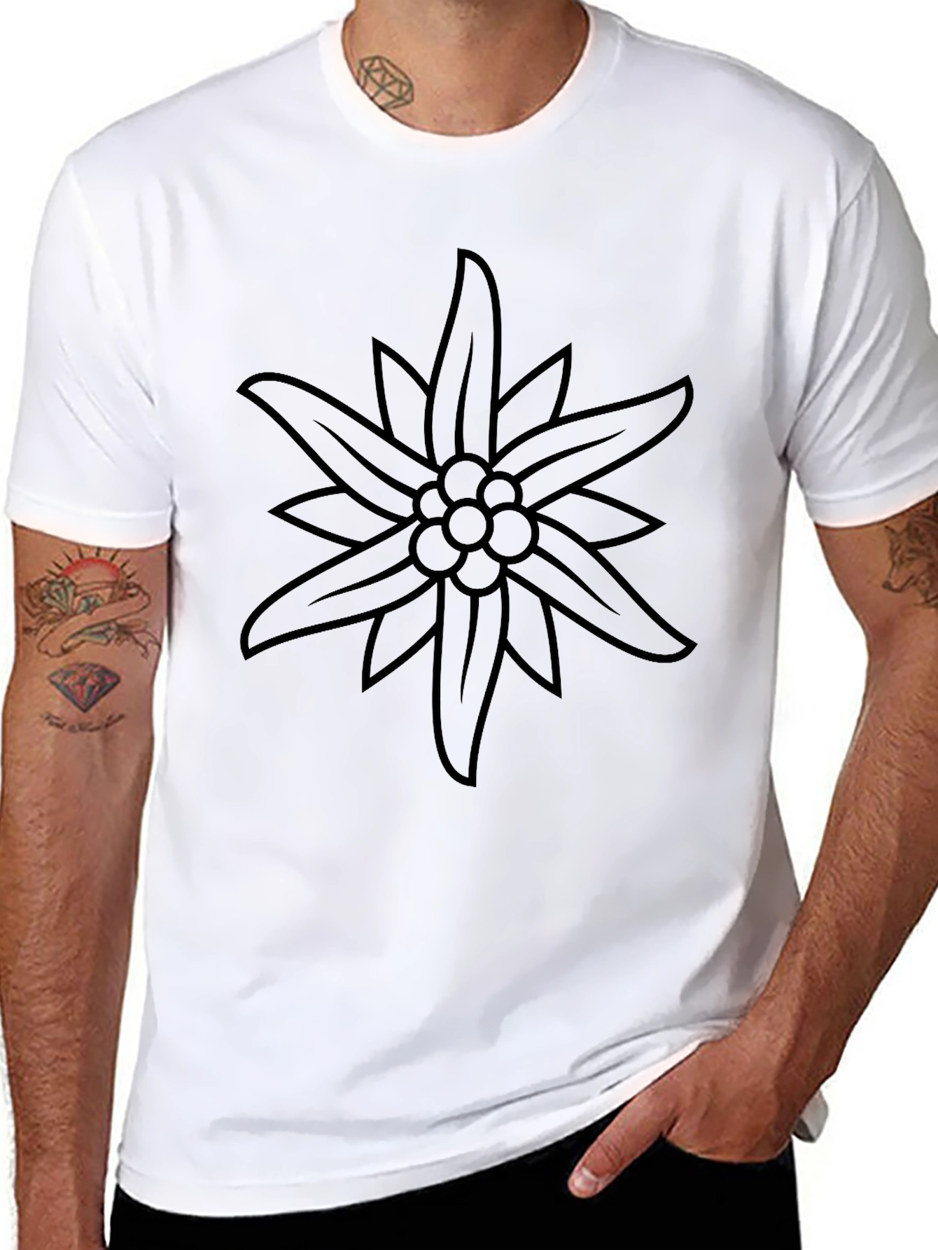 Edelweiss Flower Graphic Tee - Stylish Black T-Shirt