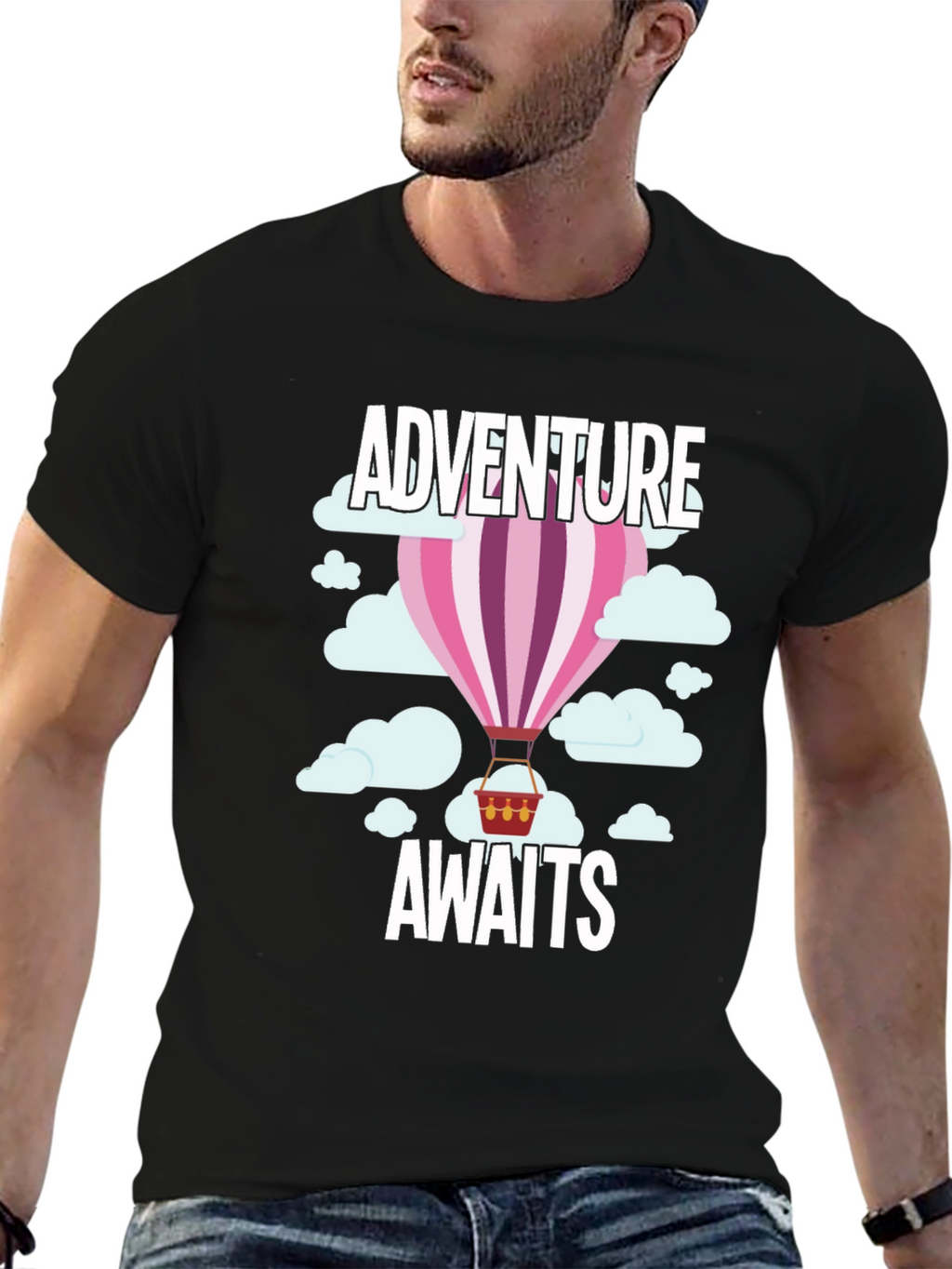 Adventure Awaits Hot Air Balloon Graphic T-Shirt