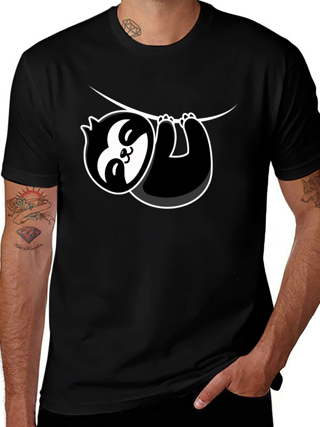 Cool Sloth Hanging Graphic T-Shirt - Black