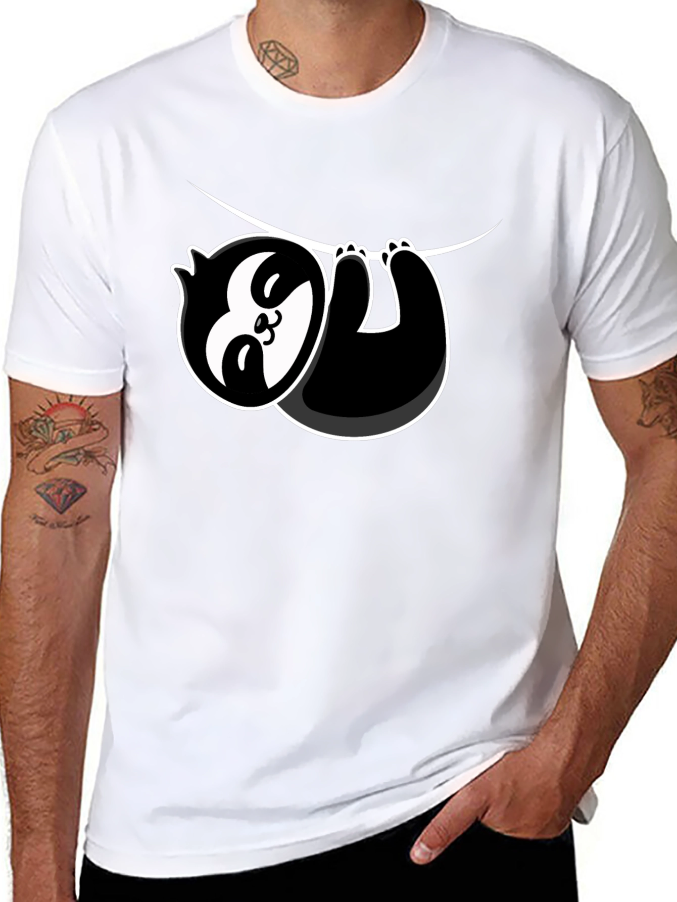 Cool Sloth Hanging Graphic T-Shirt - Black