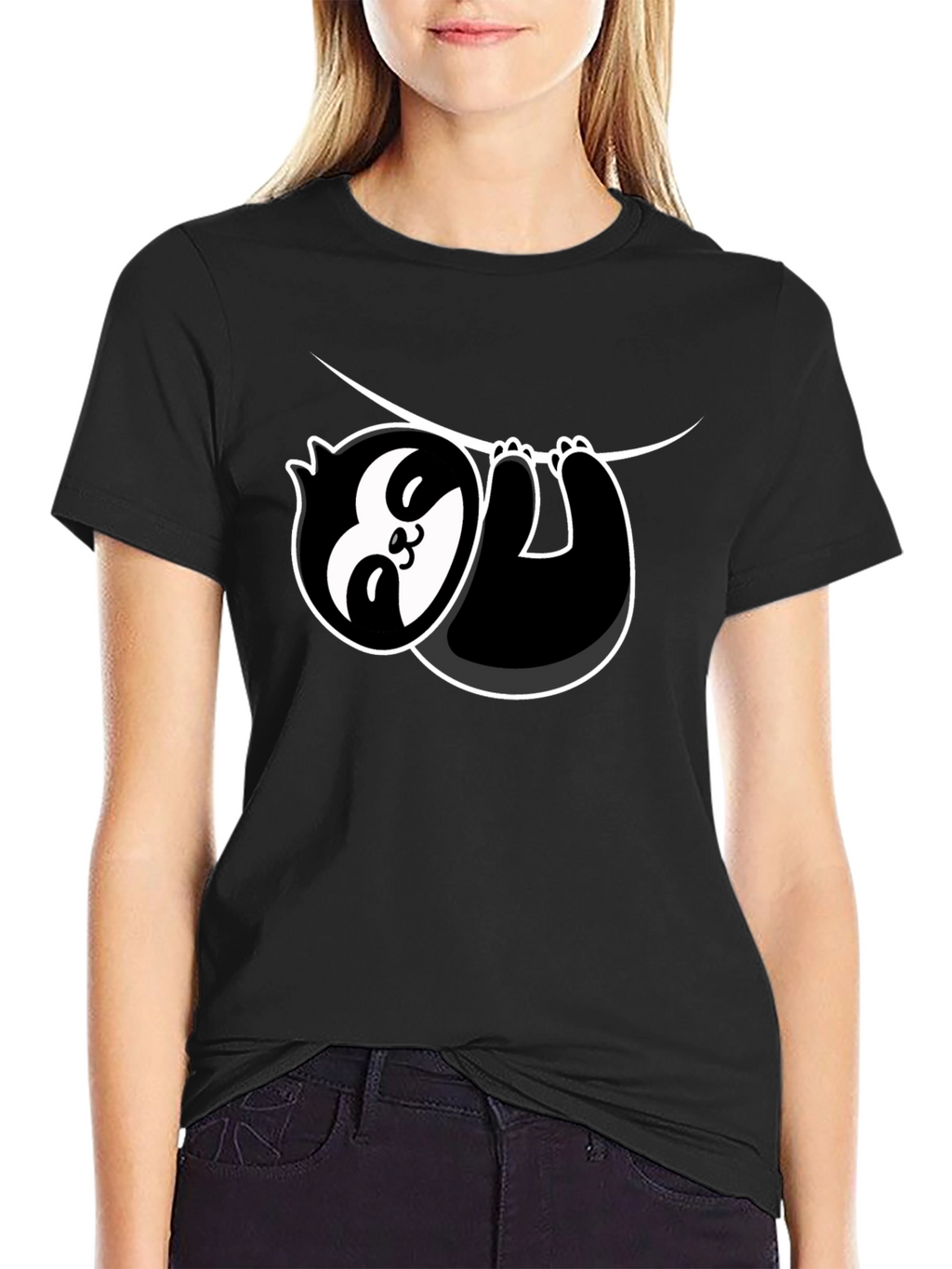 Cool Sloth Hanging Graphic T-Shirt - Black