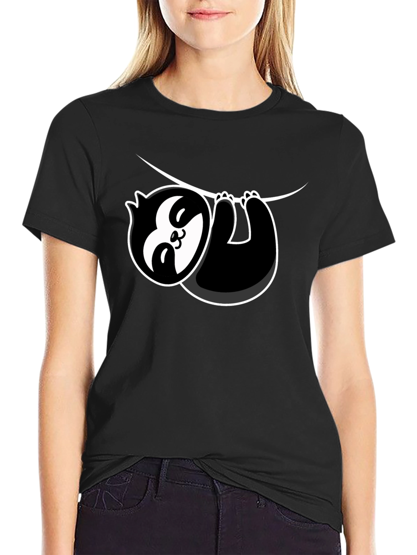 Cool Sloth Hanging Graphic T-Shirt - Black