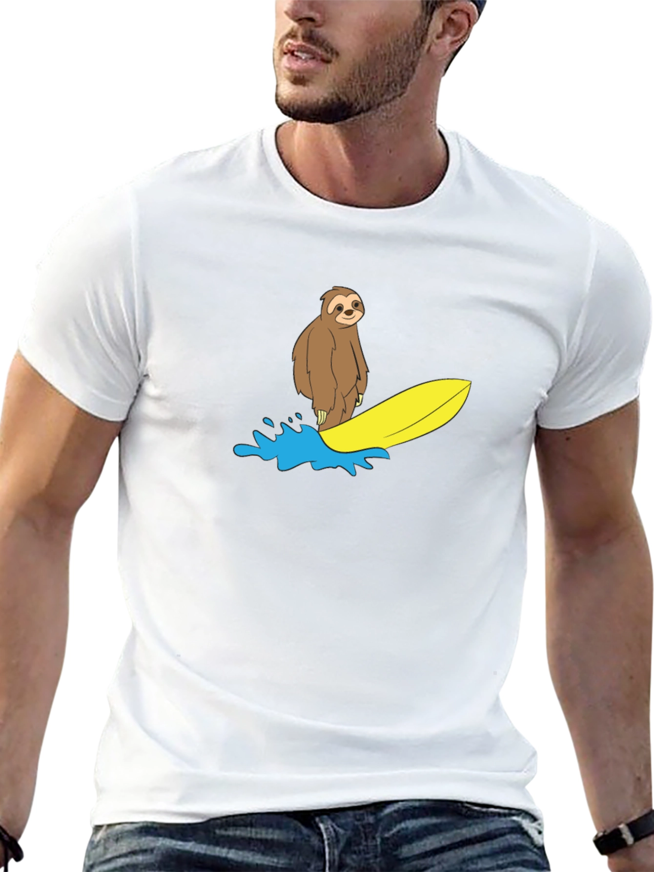 Surfing Sloth Graphic T-Shirt - Relaxed Fit
