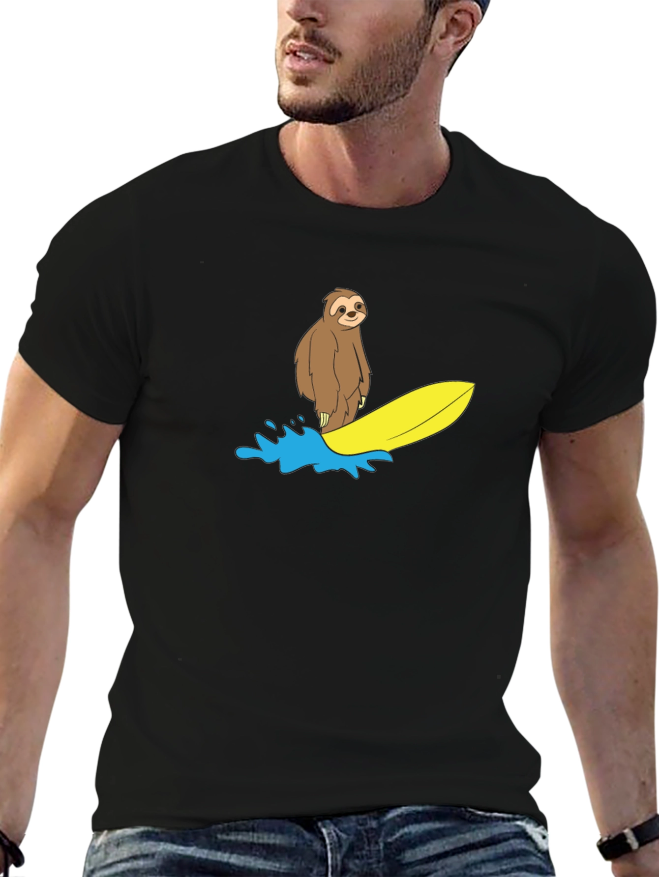 Surfing Sloth Graphic T-Shirt - Relaxed Fit