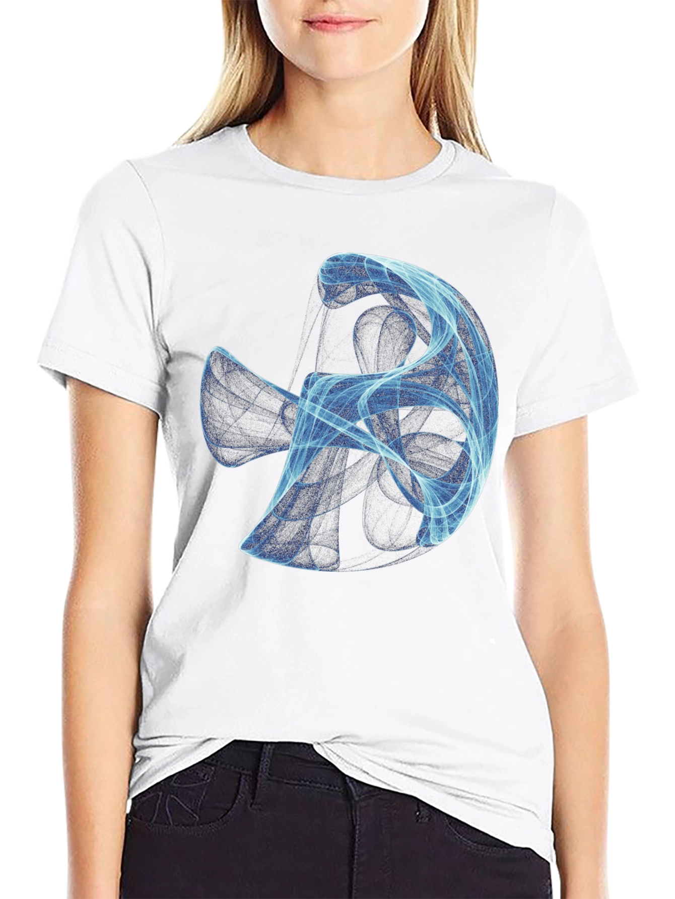 Abstract Blue Swirl Graphic Black T-Shirt