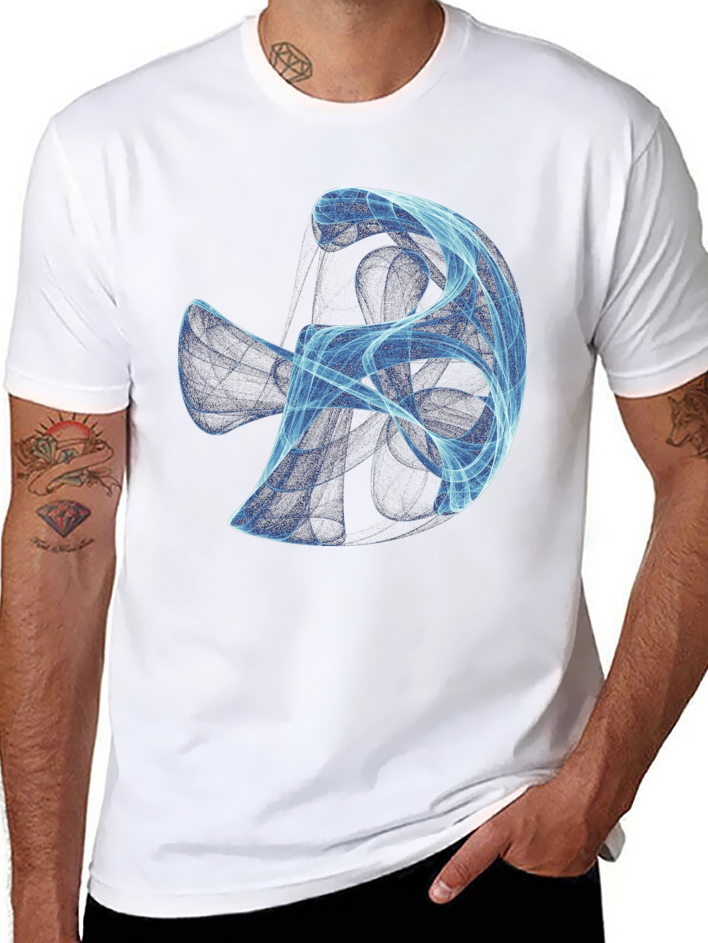 Abstract Blue Swirl Graphic Black T-Shirt