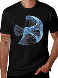 Abstract Blue Swirl Graphic Black T-Shirt