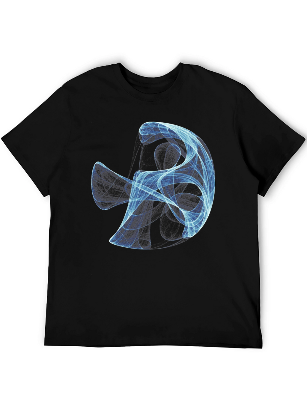 Abstract Blue Swirl Graphic Black T-Shirt
