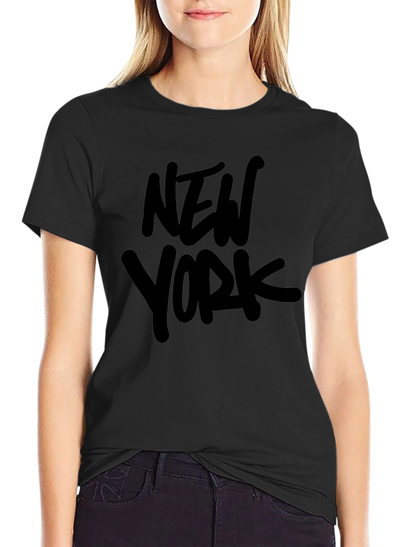 New York Graphic Tee - Black Cotton Casual T-Shirt