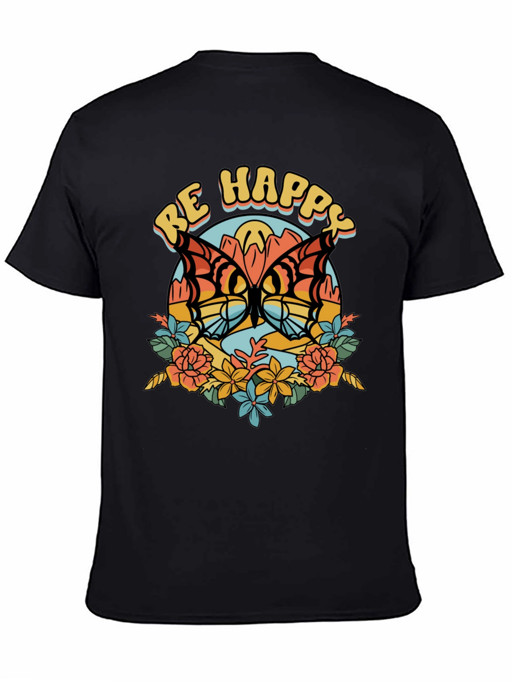 Be Happy Butterfly Graphic Tee - Retro Style